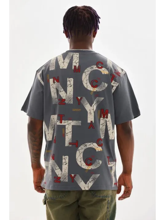 Unisex Baskılı Oversize T-Shirt - Füme Unisex Baskılı Oversize T-Shirt - Füme