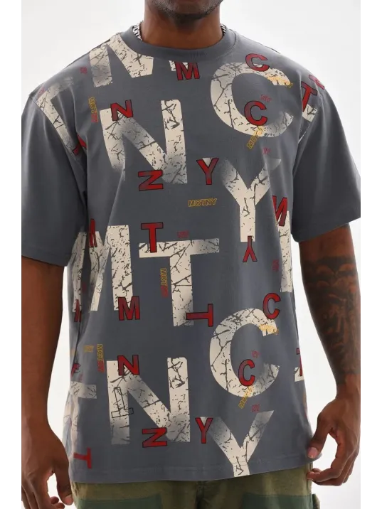 Unisex Baskılı Oversize T-Shirt - Füme Unisex Baskılı Oversize T-Shirt - Füme