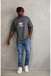 Unisex Baskılı Oversize T-shirt - Füme