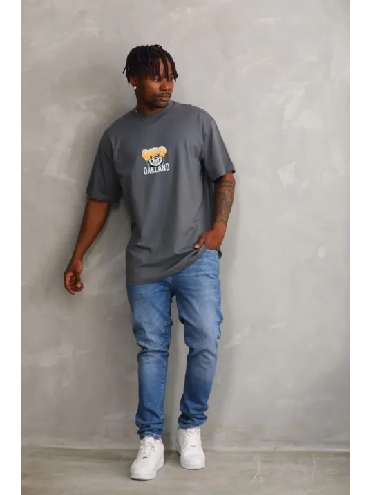 Unisex Baskılı Oversize T-Shirt - Füme Unisex Baskılı Oversize T-Shirt - Füme