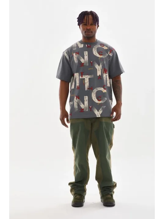 Unisex Baskılı Oversize T-Shirt - Füme Unisex Baskılı Oversize T-Shirt - Füme