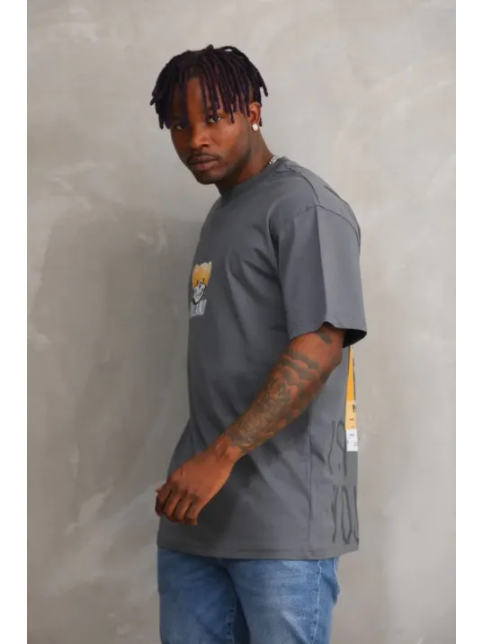 Unisex Baskılı Oversize T-Shirt - Füme Unisex Baskılı Oversize T-Shirt - Füme