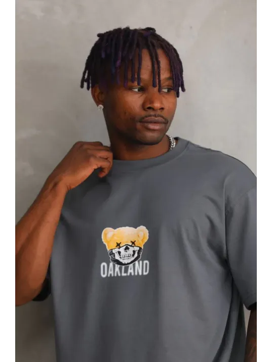 Unisex Baskılı Oversize T-Shirt - Füme Unisex Baskılı Oversize T-Shirt - Füme