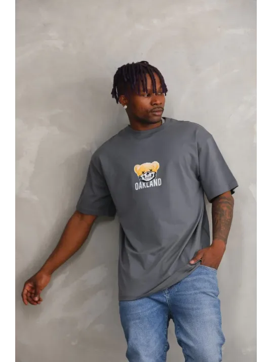 Unisex Baskılı Oversize T-Shirt - Füme Unisex Baskılı Oversize T-Shirt - Füme