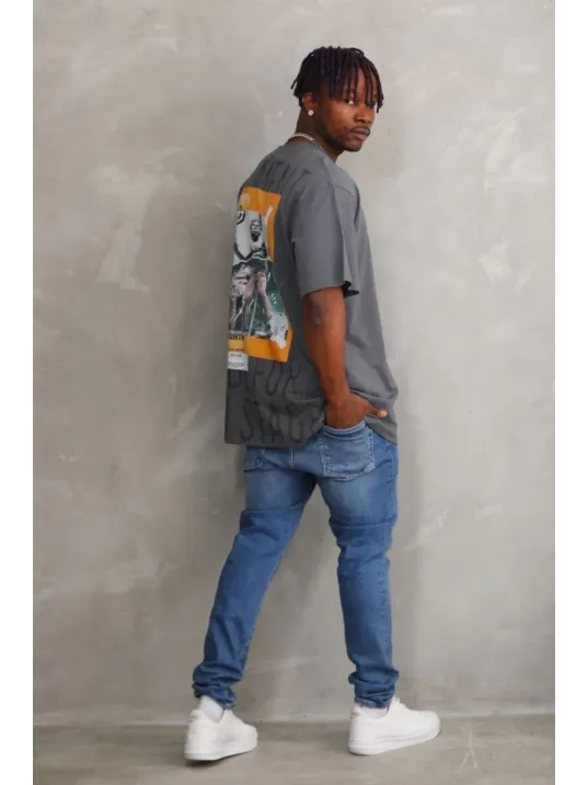 Unisex Baskılı Oversize T-Shirt - Füme Unisex Baskılı Oversize T-Shirt - Füme