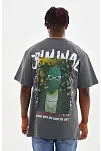 Unisex Baskılı Oversize T-shirt - Füme