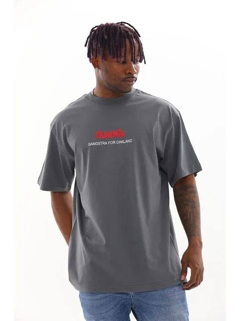 Unisex Baskılı Oversize T-shirt - Füme