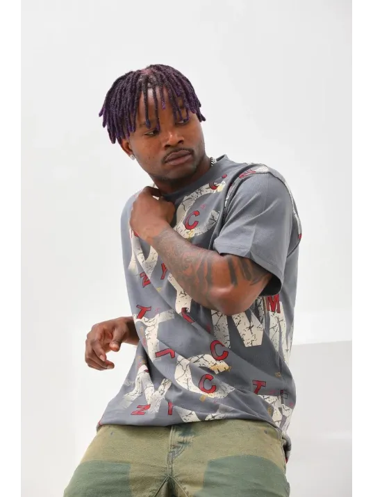 Unisex Baskılı Oversize T-Shirt - Füme Unisex Baskılı Oversize T-Shirt - Füme