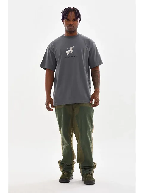 Unisex Baskılı Oversize T-shirt - Füme