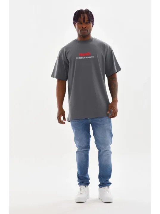 Unisex Baskılı Oversize T-Shirt - Füme Unisex Baskılı Oversize T-Shirt - Füme