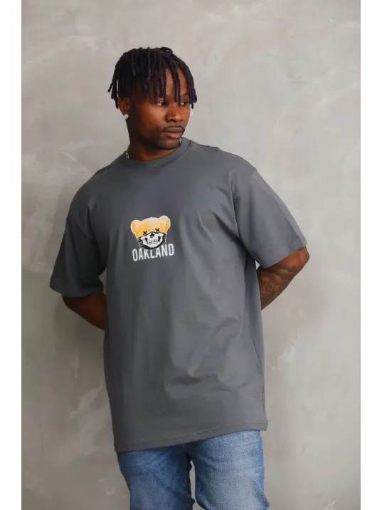 Unisex Baskılı Oversize T-Shirt - Füme Unisex Baskılı Oversize T-Shirt - Füme