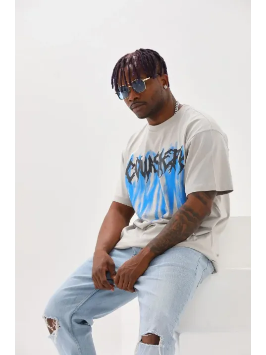 Unisex Baskılı Oversize T-Shirt - Gri Unisex Baskılı Oversize T-Shirt - Gri