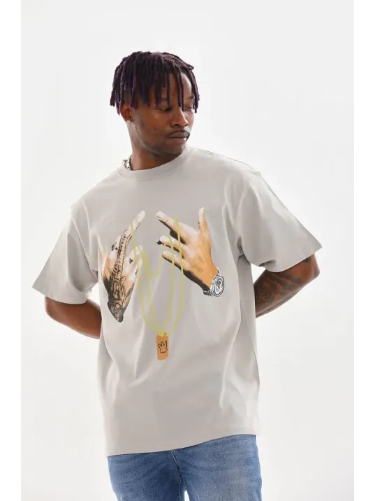 Unisex Baskılı Oversize T-Shirt - Gri Unisex Baskılı Oversize T-Shirt - Gri