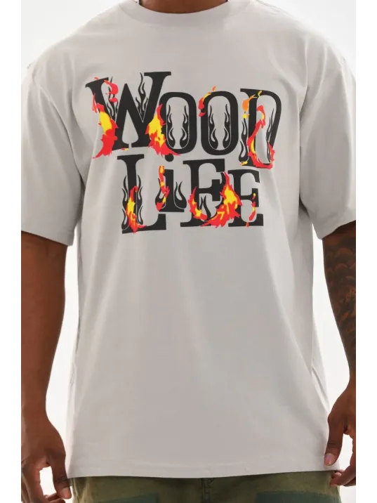 Unisex Baskılı Oversize T-Shirt - Gri Unisex Baskılı Oversize T-Shirt - Gri