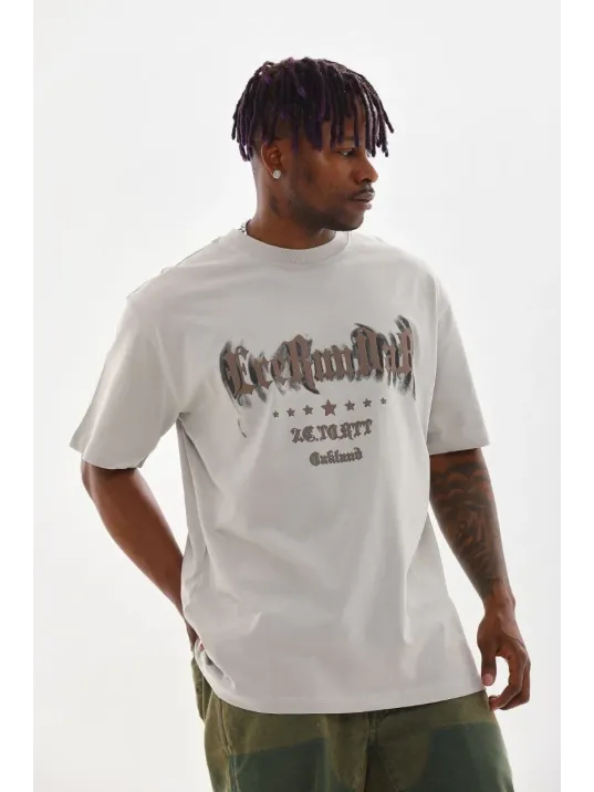 Unisex Baskılı Oversize T-Shirt - Gri