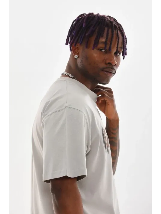 Unisex Baskılı Oversize T-Shirt - Gri