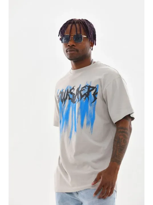 Unisex Baskılı Oversize T-Shirt - Gri Unisex Baskılı Oversize T-Shirt - Gri