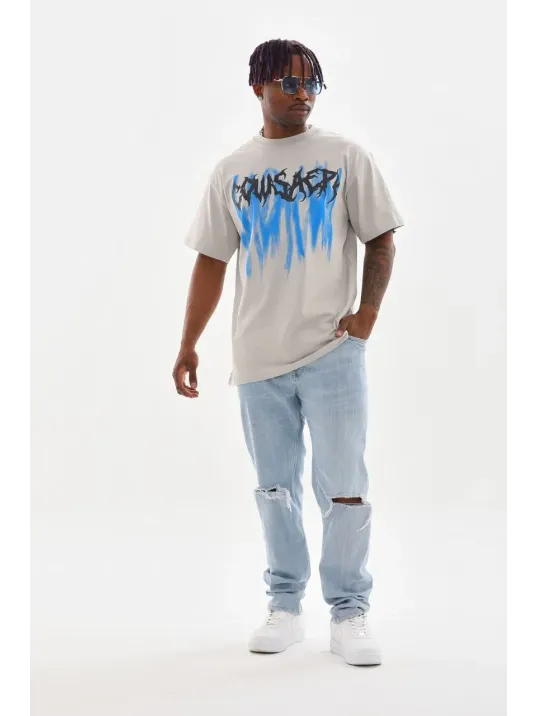 Unisex Baskılı Oversize T-Shirt - Gri Unisex Baskılı Oversize T-Shirt - Gri