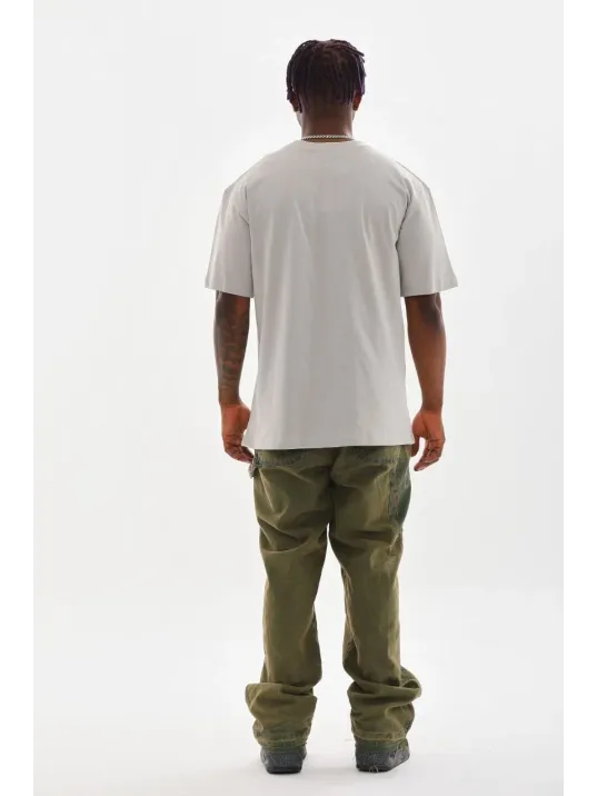 Unisex Baskılı Oversize T-Shirt - Gri