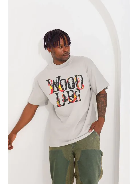 Unisex Baskılı Oversize T-shirt - Gri