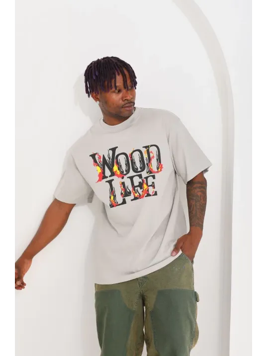 Unisex Baskılı Oversize T-Shirt - Gri Unisex Baskılı Oversize T-Shirt - Gri