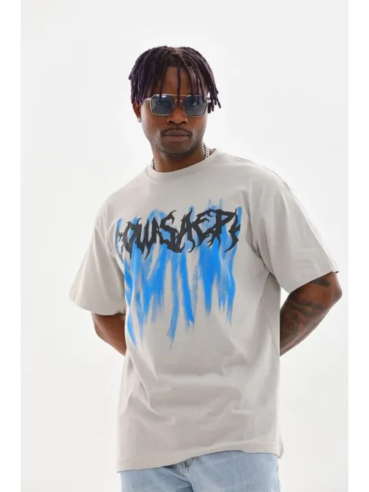 Unisex Baskılı Oversize T-Shirt - Gri Unisex Baskılı Oversize T-Shirt - Gri