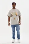 Unisex Baskılı Oversize T-shirt - Gri