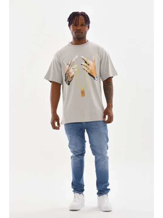 Unisex Baskılı Oversize T-Shirt - Gri Unisex Baskılı Oversize T-Shirt - Gri