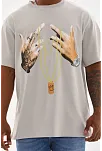 Unisex Baskılı Oversize T-shirt - Gri