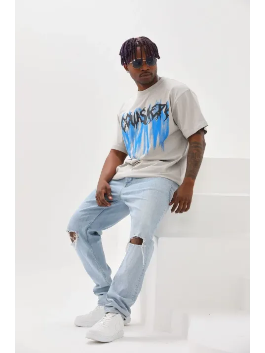 Unisex Baskılı Oversize T-Shirt - Gri Unisex Baskılı Oversize T-Shirt - Gri