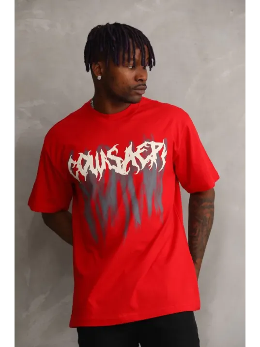 Unisex Baskılı Oversize T-Shirt - Kırmızı Unisex Baskılı Oversize T-Shirt - Kırmızı