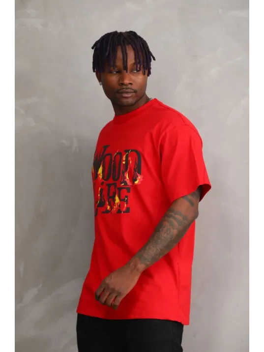 Unisex Baskılı Oversize T-shirt - Kırmızı