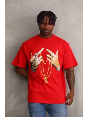 Unisex Baskılı Oversize T-Shirt - Kırmızı Unisex Baskılı Oversize T-Shirt - Kırmızı