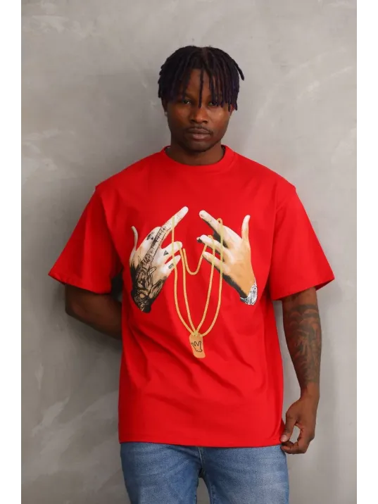 Unisex Baskılı Oversize T-Shirt - Kırmızı Unisex Baskılı Oversize T-Shirt - Kırmızı