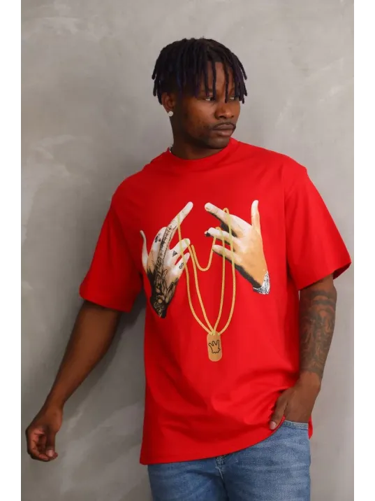 Unisex Baskılı Oversize T-Shirt - Kırmızı Unisex Baskılı Oversize T-Shirt - Kırmızı