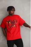Unisex Baskılı Oversize T-shirt - Kırmızı