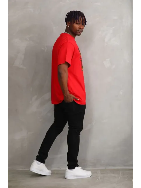 Unisex Baskılı Oversize T-shirt - Kırmızı