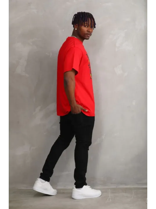 Unisex Baskılı Oversize T-shirt - Kırmızı