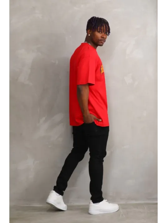Unisex Baskılı Oversize T-Shirt - Kırmızı Unisex Baskılı Oversize T-Shirt - Kırmızı