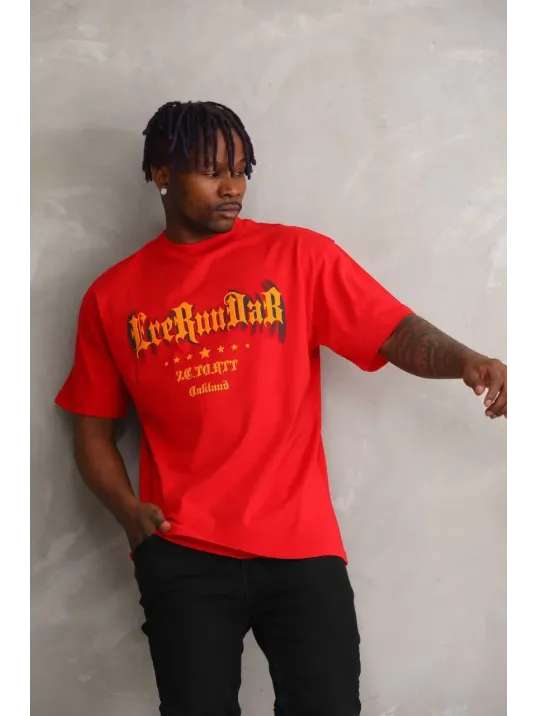 Unisex Baskılı Oversize T-Shirt - Kırmızı Unisex Baskılı Oversize T-Shirt - Kırmızı