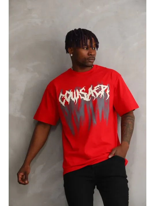 Unisex Baskılı Oversize T-Shirt - Kırmızı Unisex Baskılı Oversize T-Shirt - Kırmızı