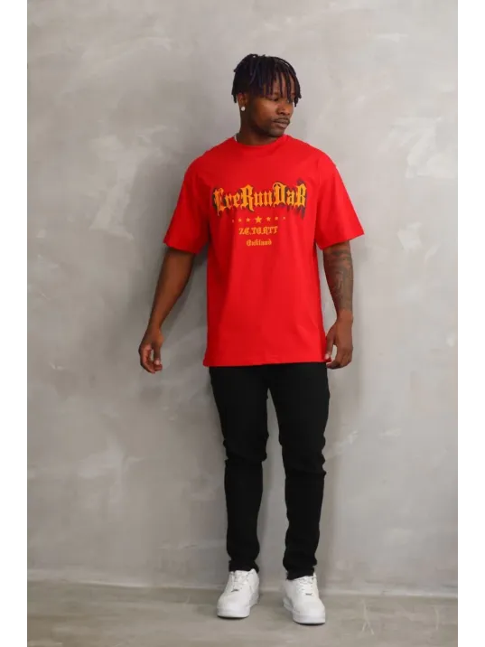 Unisex Baskılı Oversize T-Shirt - Kırmızı Unisex Baskılı Oversize T-Shirt - Kırmızı