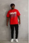 Unisex Baskılı Oversize T-shirt - Kırmızı