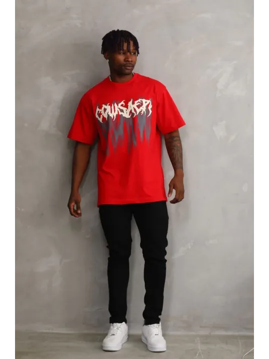 Unisex Baskılı Oversize T-Shirt - Kırmızı Unisex Baskılı Oversize T-Shirt - Kırmızı