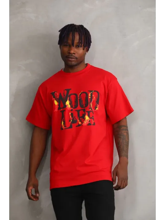 Unisex Baskılı Oversize T-Shirt - Kırmızı Unisex Baskılı Oversize T-Shirt - Kırmızı