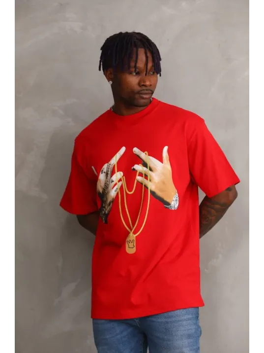 Unisex Baskılı Oversize T-Shirt - Kırmızı Unisex Baskılı Oversize T-Shirt - Kırmızı