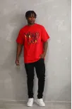 Unisex Baskılı Oversize T-shirt - Kırmızı