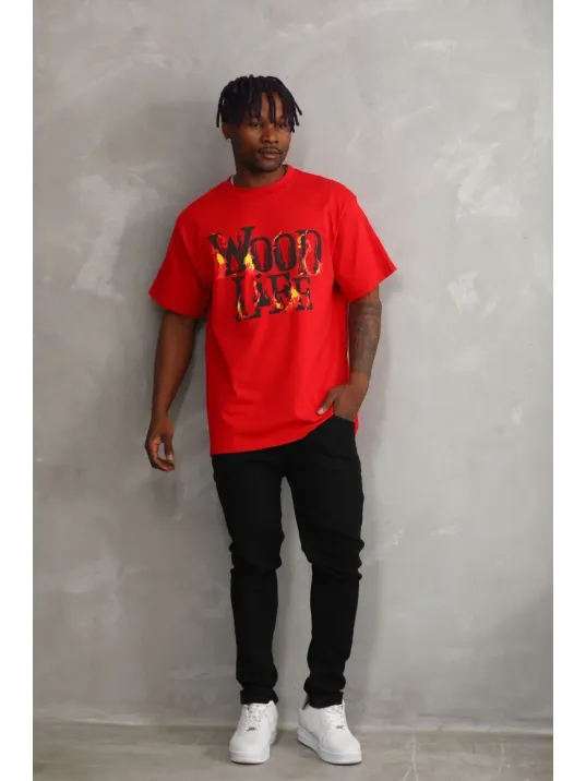 Unisex Baskılı Oversize T-shirt - Kırmızı