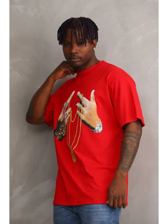 Unisex Baskılı Oversize T-Shirt - Kırmızı Unisex Baskılı Oversize T-Shirt - Kırmızı