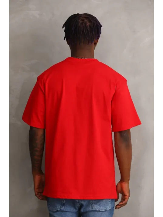 Unisex Baskılı Oversize T-Shirt - Kırmızı Unisex Baskılı Oversize T-Shirt - Kırmızı